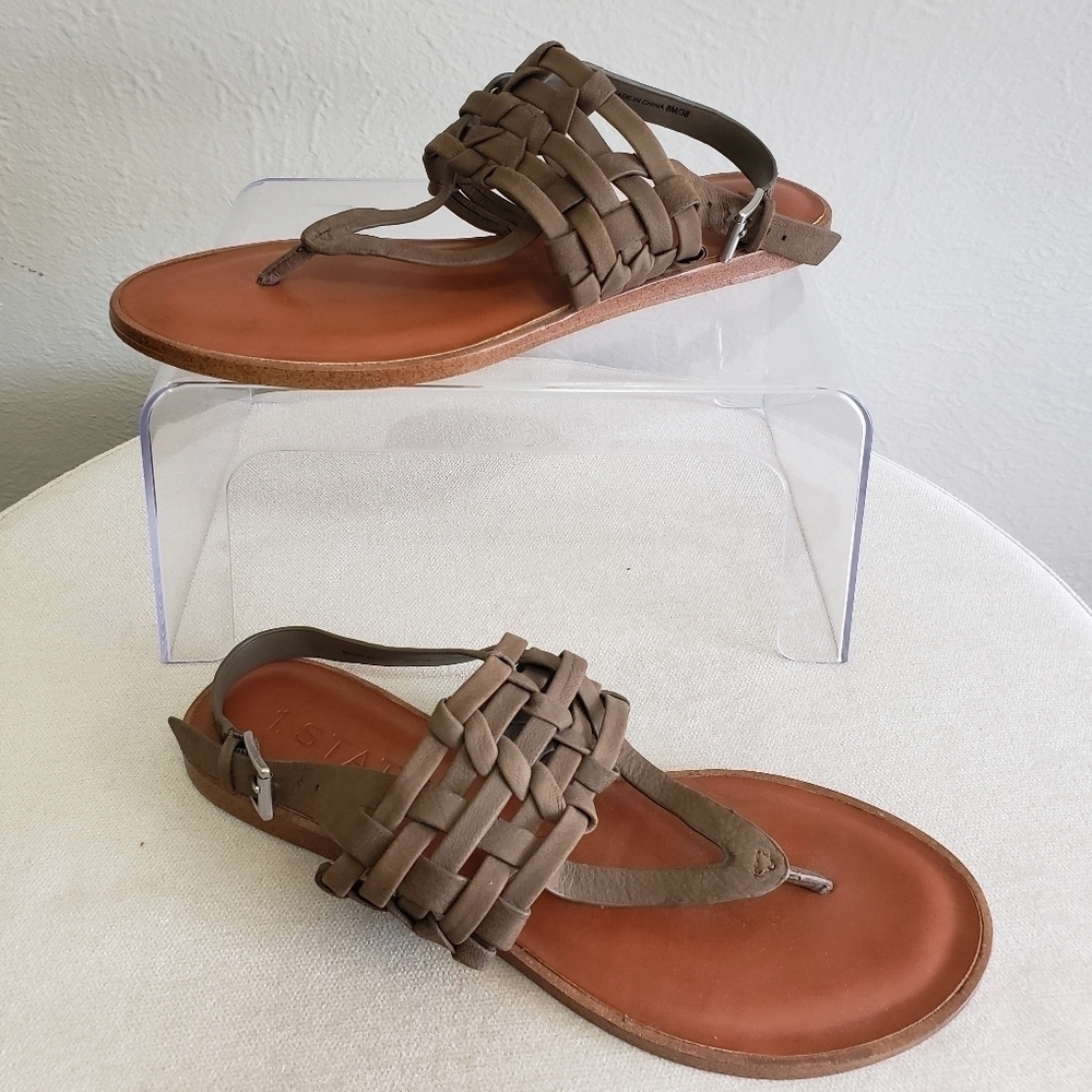 1. STATE Lenn Olive Green Braided Leather Thong Style